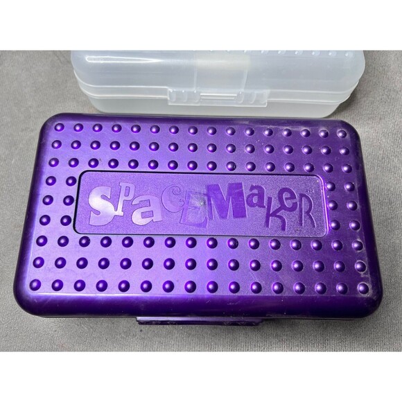 SpaceMaker Retro Plastic Pencil Boxes Purple Clear Stackable Lot of 2 - Picture 2 of 13
